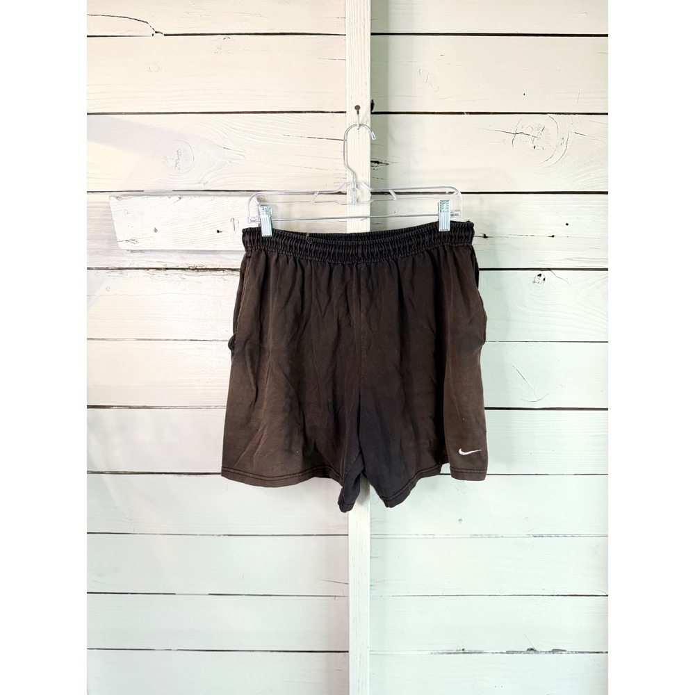 Vintage Nike Mens Faded Black Jersey Athletic Shorts Embroidered Swoosh Size L